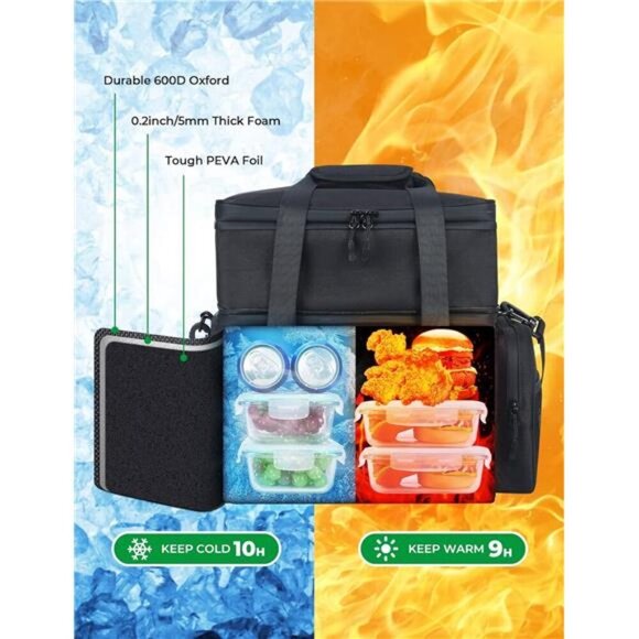 Double Leaves Expandable Large Tactical Lunch Box,Double deck Insulated LunchBag - Picture 4 of 7